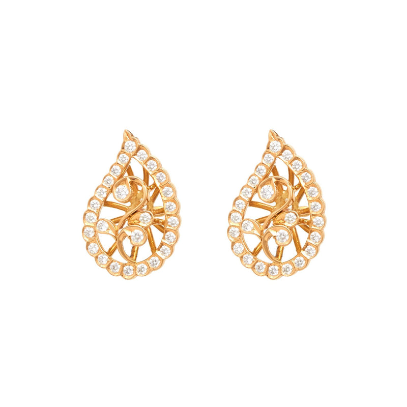 Sun Design 14K Yellow Gold Stud Earrings with Diamonds